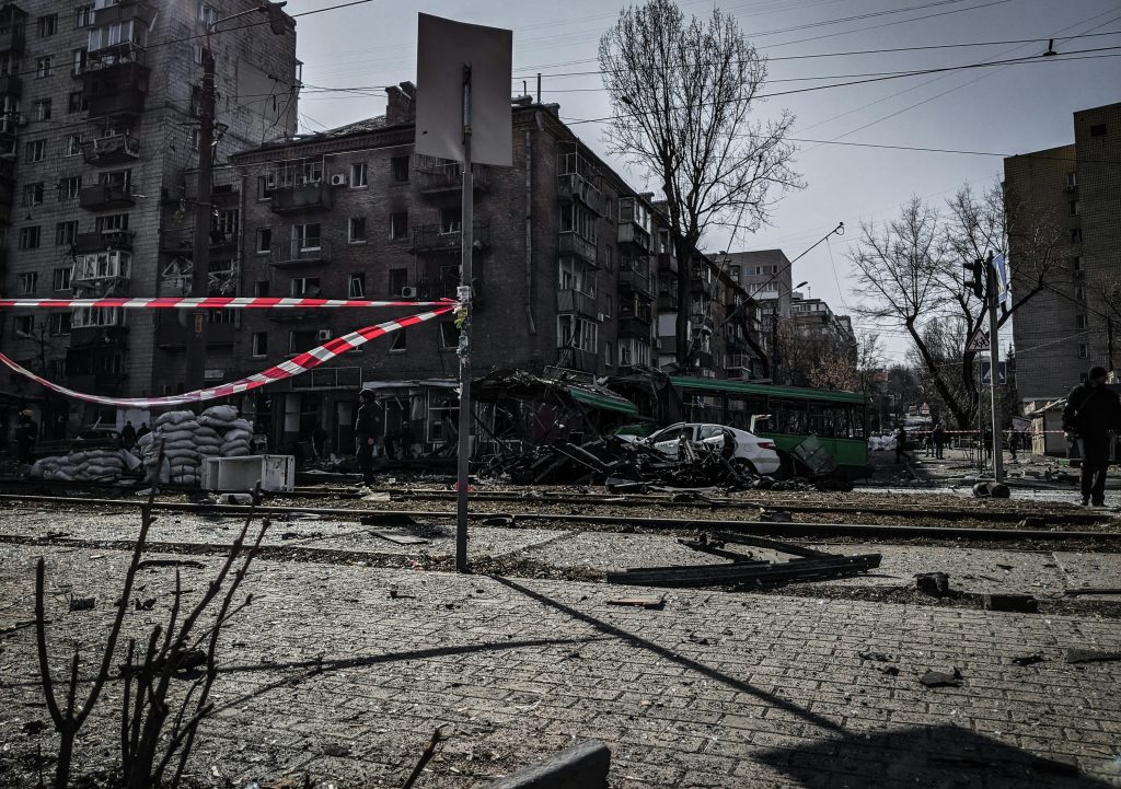 Bombing in Kyiv during the 2022 invasion.