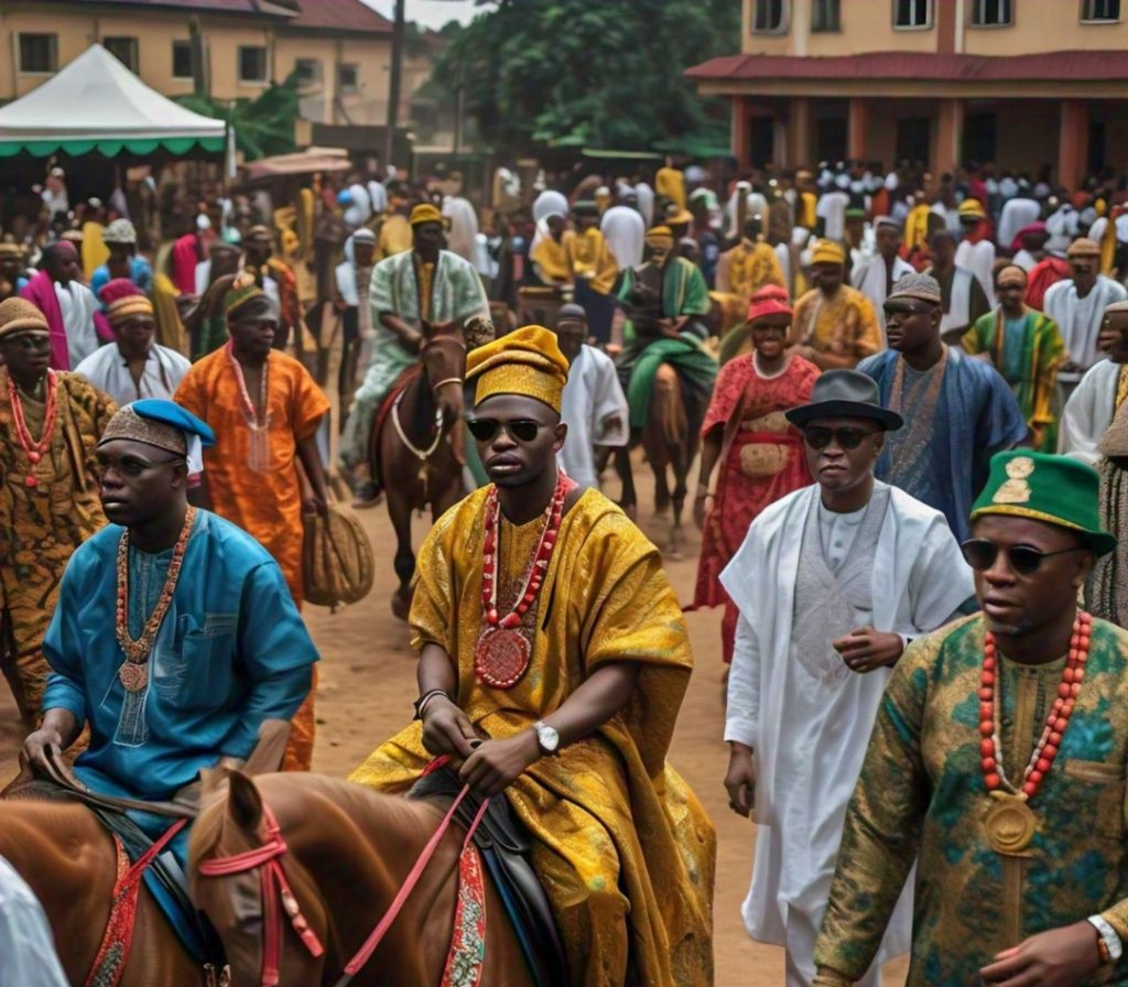 a group of people riding horses