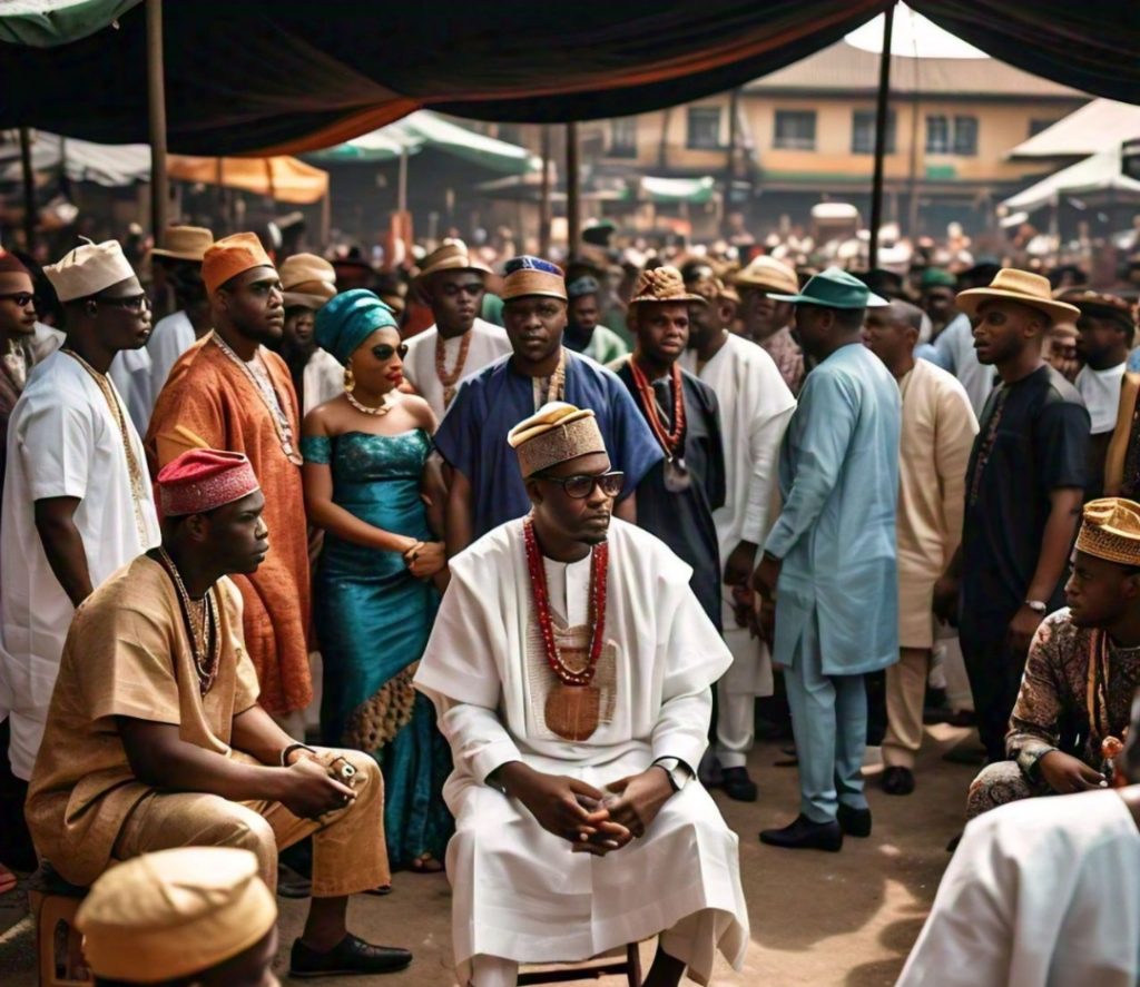 a group of people sitting in a crowd